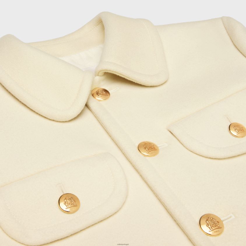 mulheres vestuário CELINE jaqueta com gola claudine em tecido de lã off white T204R687