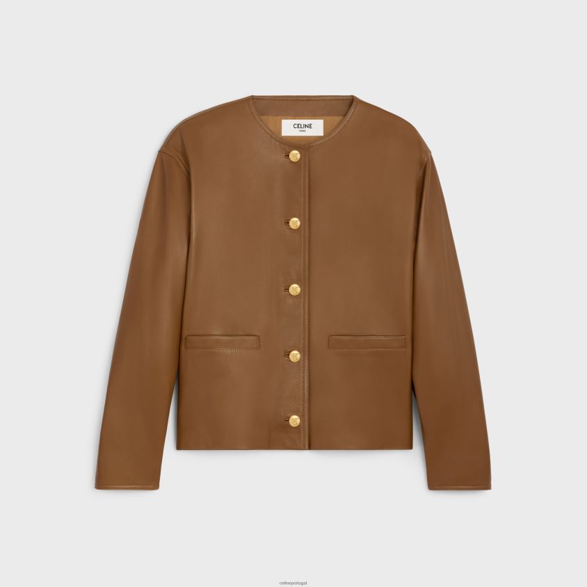 mulheres vestuário CELINE jaqueta com gola pura em pele de cordeiro macia bege T204R624