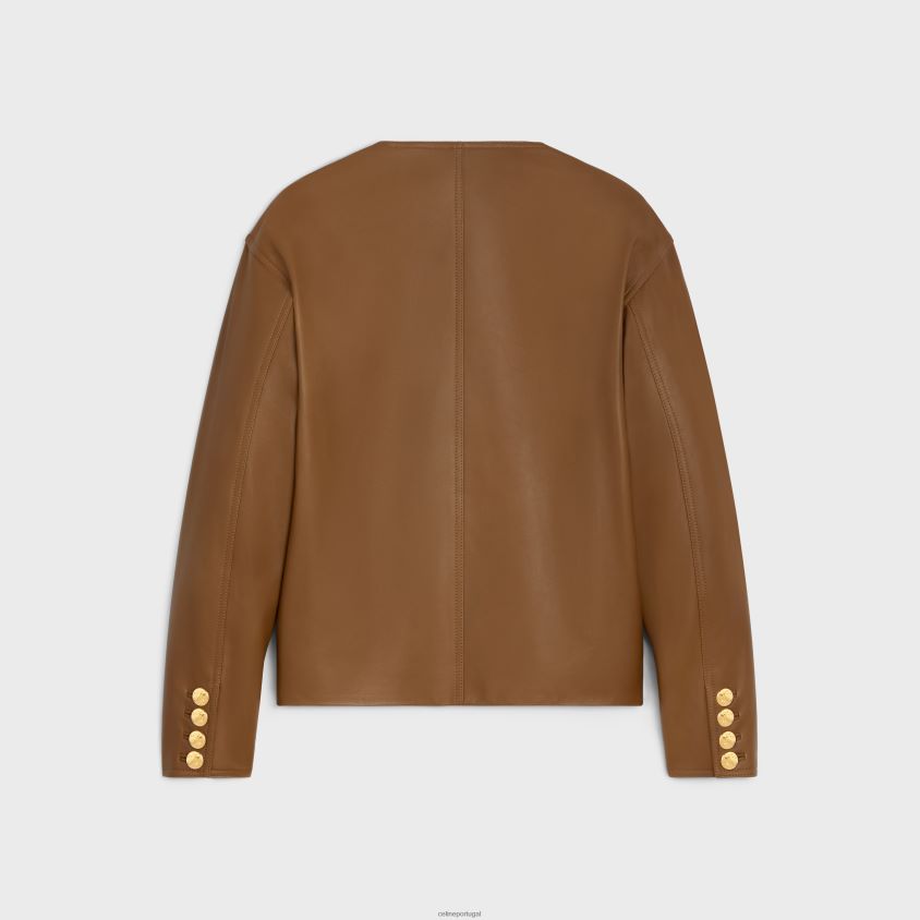 mulheres vestuário CELINE jaqueta com gola pura em pele de cordeiro macia bege T204R624