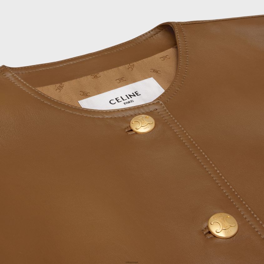 mulheres vestuário CELINE jaqueta com gola pura em pele de cordeiro macia bege T204R624