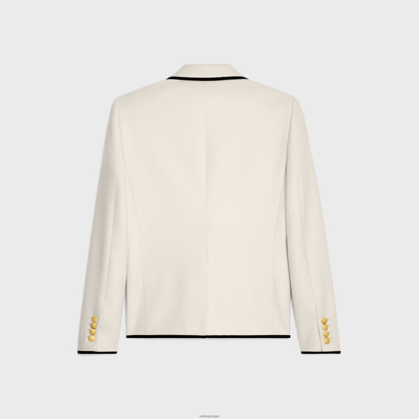 mulheres vestuário CELINE jaqueta curta em flanela de caxemira off white T204R710