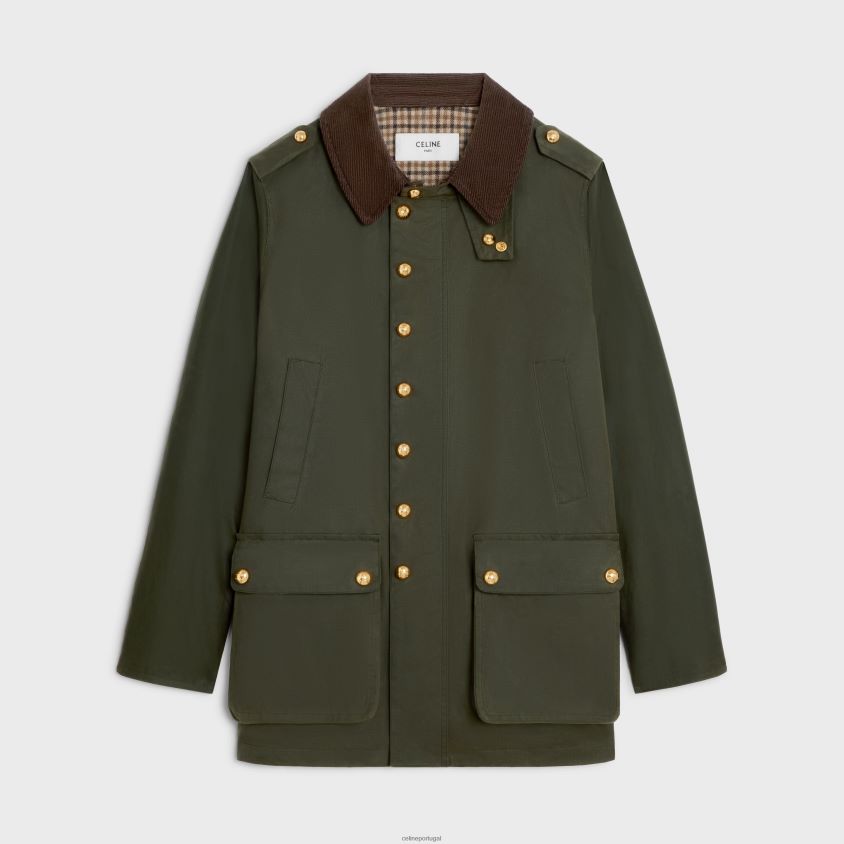 mulheres vestuário CELINE jaqueta de caça em tecido encerado caqui escuro T204R702