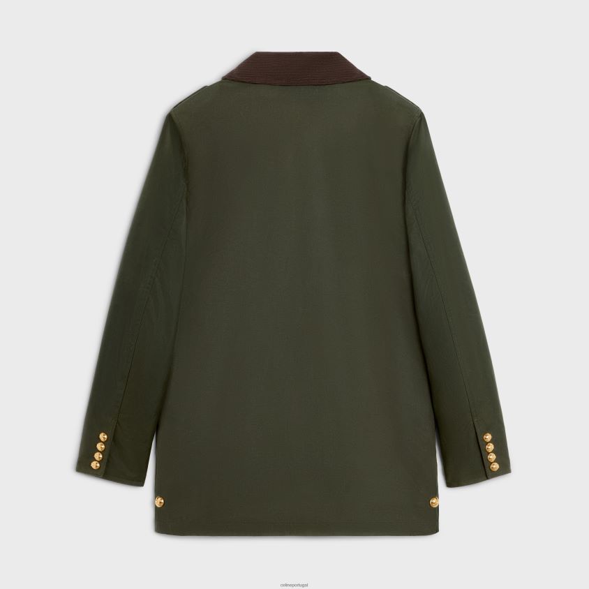 mulheres vestuário CELINE jaqueta de caça em tecido encerado caqui escuro T204R702