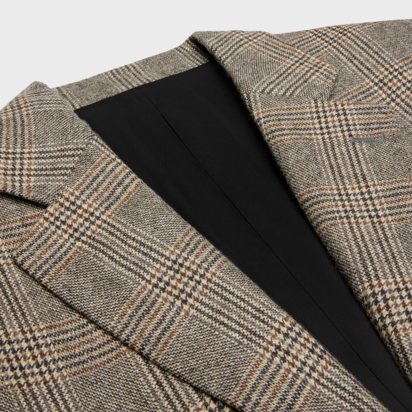 mulheres vestuário CELINE jaqueta garcon em lã e caxemira cinza/caramelo/noir T204R573