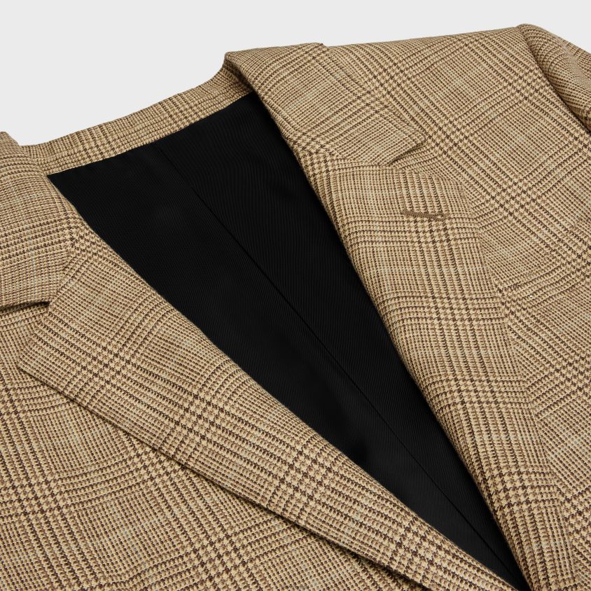 mulheres vestuário CELINE jaqueta jude em lã e linho príncipe de gales camelo/gris/marron T204R715