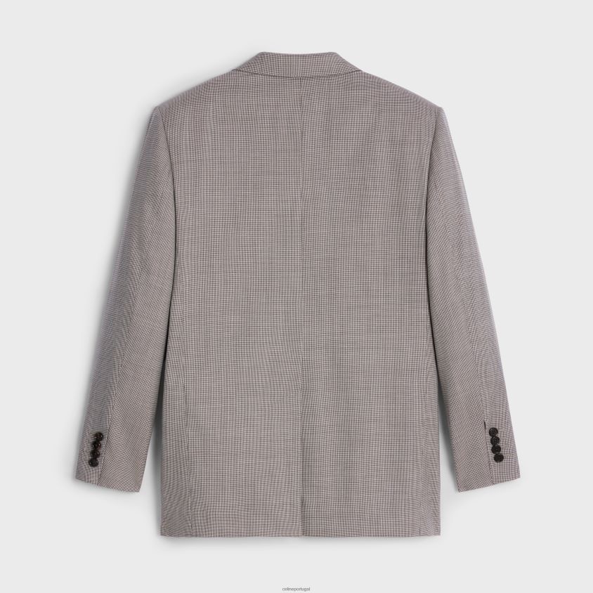 mulheres vestuário CELINE jaqueta jude em lã e seda xadrez marfim/ebene T204R716