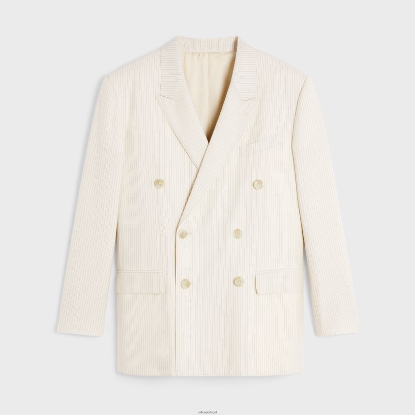 mulheres vestuário CELINE jaqueta jude em lã listrada leve marfim/noir T204R717