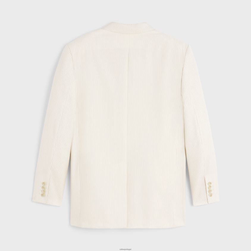 mulheres vestuário CELINE jaqueta jude em lã listrada leve marfim/noir T204R717