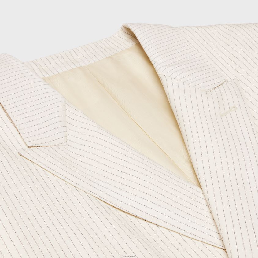 mulheres vestuário CELINE jaqueta jude em lã listrada leve marfim/noir T204R717