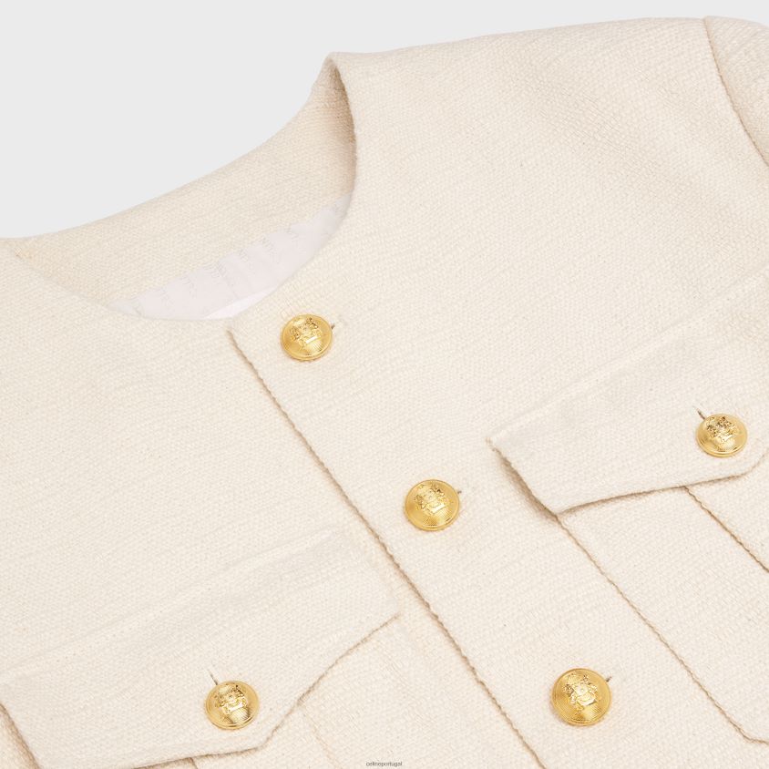 mulheres vestuário CELINE jaqueta militar cropped em silk rush baunilha T204R688