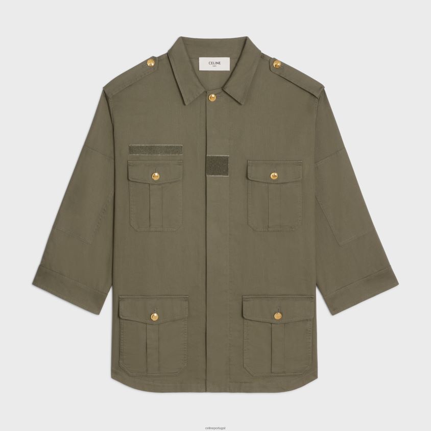 mulheres vestuário CELINE jaqueta militar em sarja leve caqui T204R703