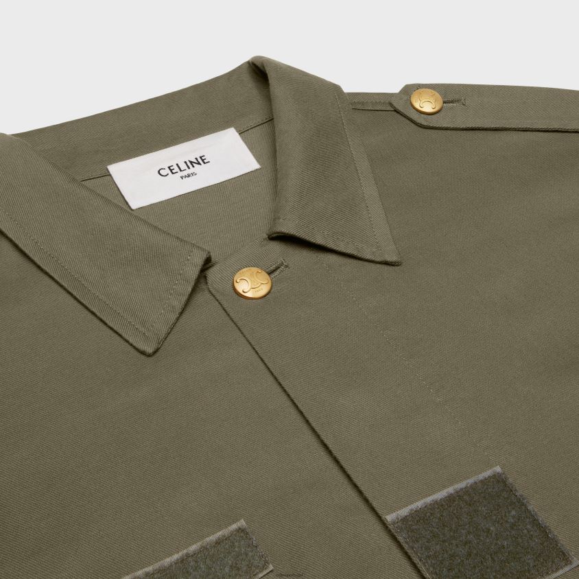 mulheres vestuário CELINE jaqueta militar em sarja leve caqui T204R703