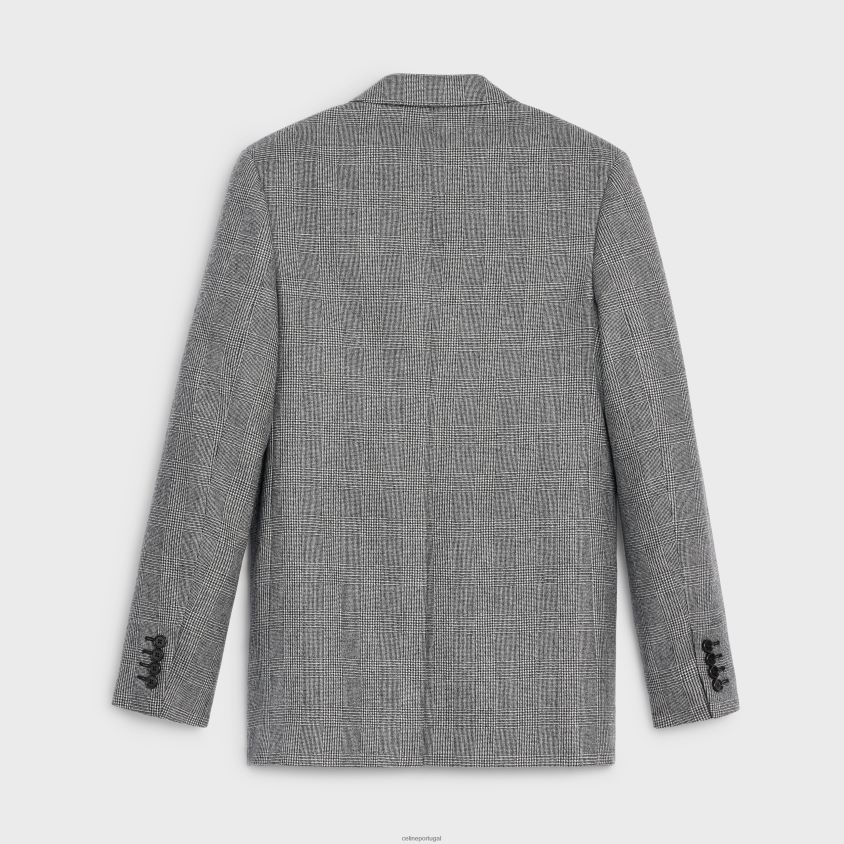 mulheres vestuário CELINE jaqueta moleca em flanela craie/noir T204R719