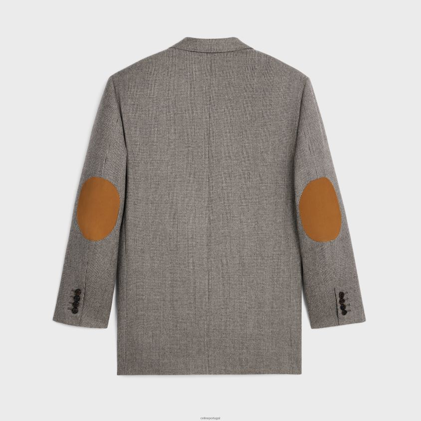 mulheres vestuário CELINE jaqueta moleca em flanela xadrez Príncipe de Gales ebene/ficelle T204R720