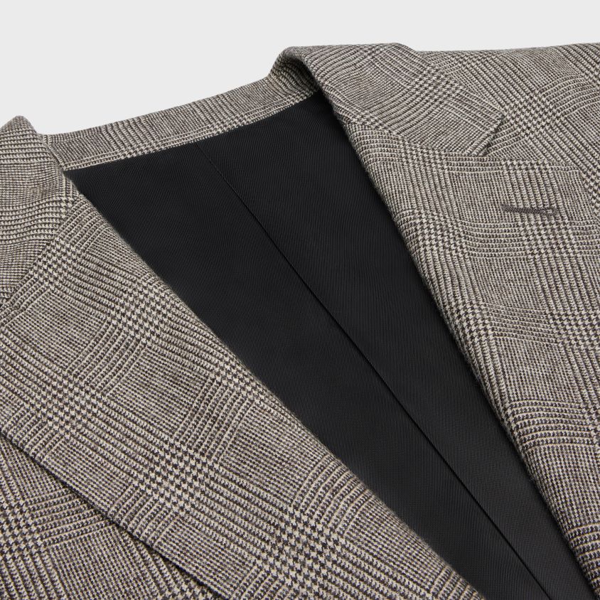 mulheres vestuário CELINE jaqueta moleca em flanela xadrez Príncipe de Gales ebene/ficelle T204R720