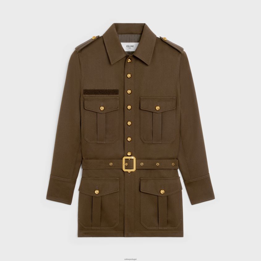 mulheres vestuário CELINE jaqueta sahariana em lã diagonal marrom militar T204R698