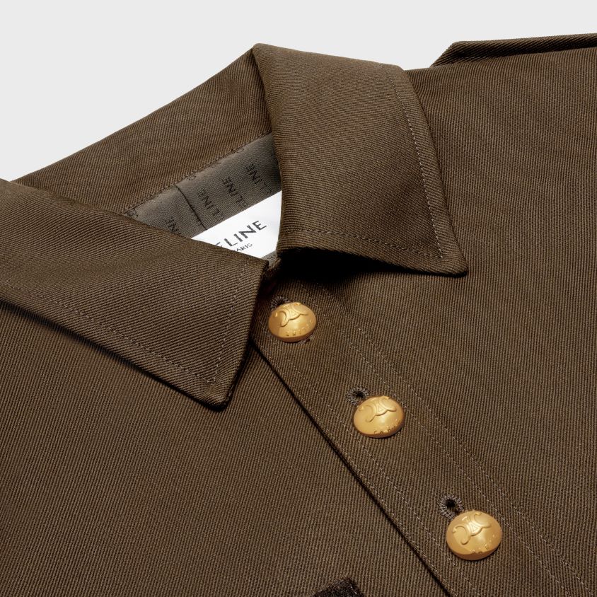 mulheres vestuário CELINE jaqueta sahariana em lã diagonal marrom militar T204R698