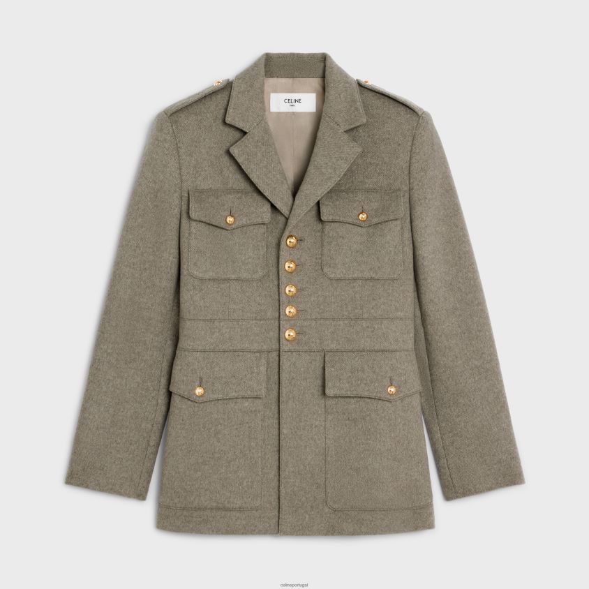 mulheres vestuário CELINE jaqueta saharienne em caxemira diagonal bege cinza T204R699