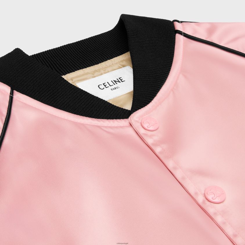mulheres vestuário CELINE jaqueta teddy em nylon acetinado rosa T204R594