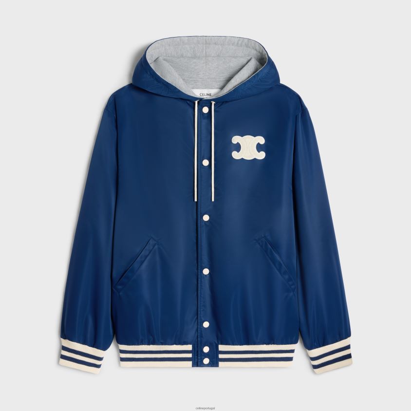 mulheres vestuário CELINE jaqueta teddy paris com capuz em nylon marinha T204R667
