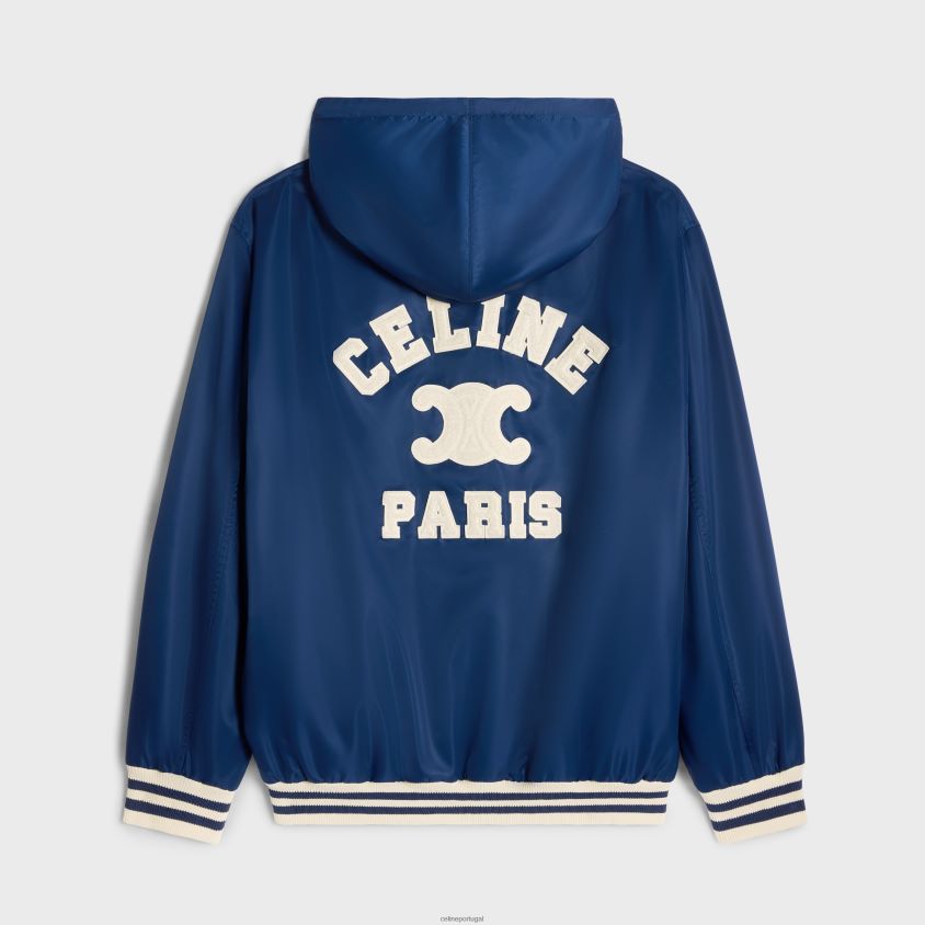 mulheres vestuário CELINE jaqueta teddy paris com capuz em nylon marinha T204R667