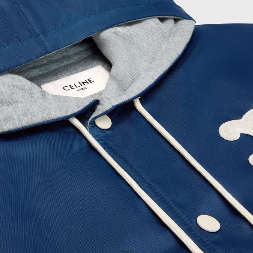 mulheres vestuário CELINE jaqueta teddy paris com capuz em nylon marinha T204R667