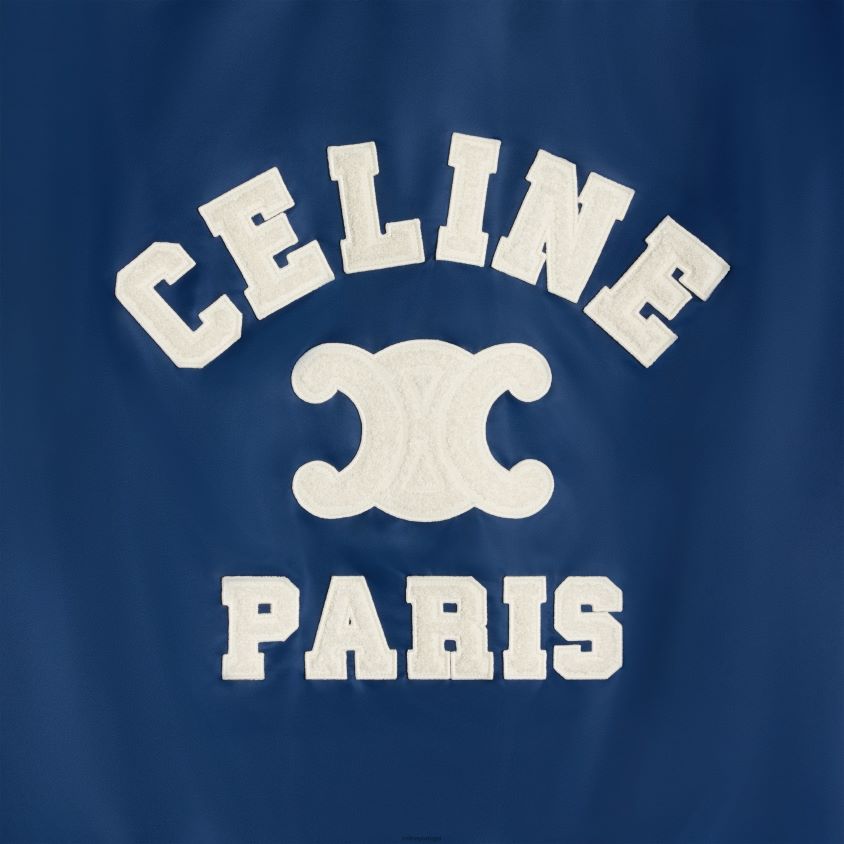 mulheres vestuário CELINE jaqueta teddy paris com capuz em nylon marinha T204R667