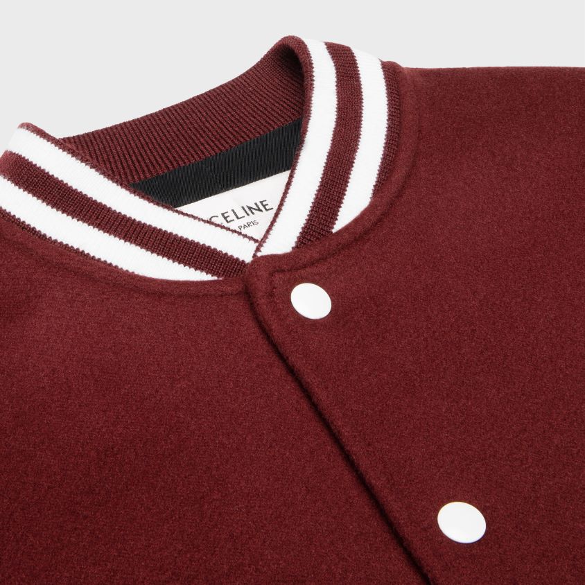 mulheres vestuário CELINE jaqueta teddy universitária em caxemira dupla face vinhedo T204R729