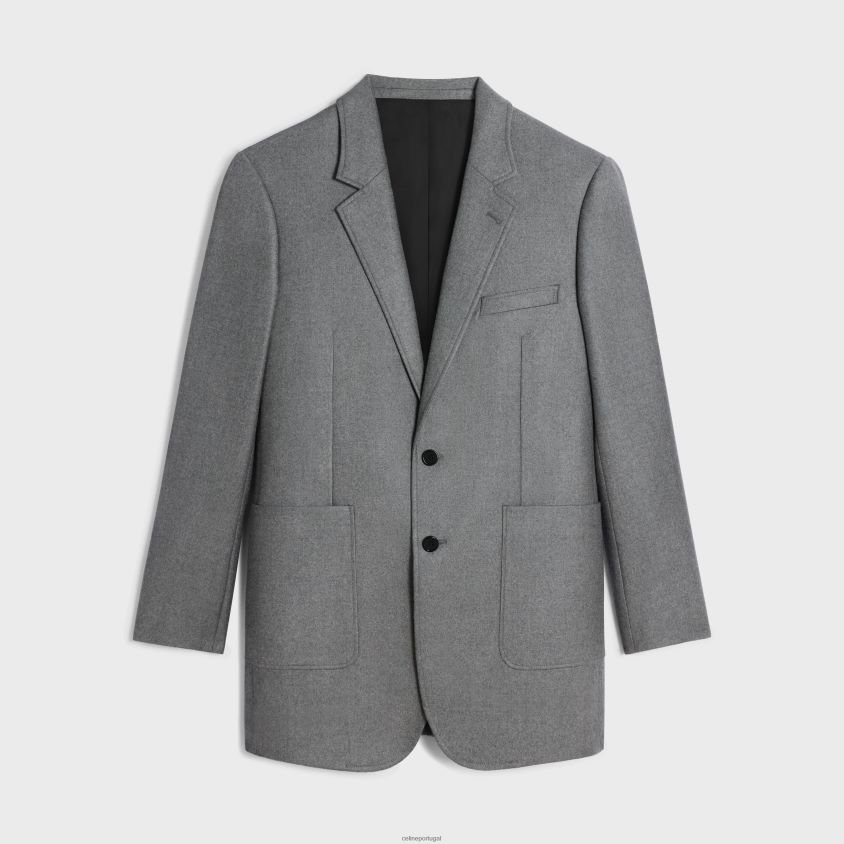 mulheres vestuário CELINE jaqueta tommy flanela cashmere cinza melange T204R575