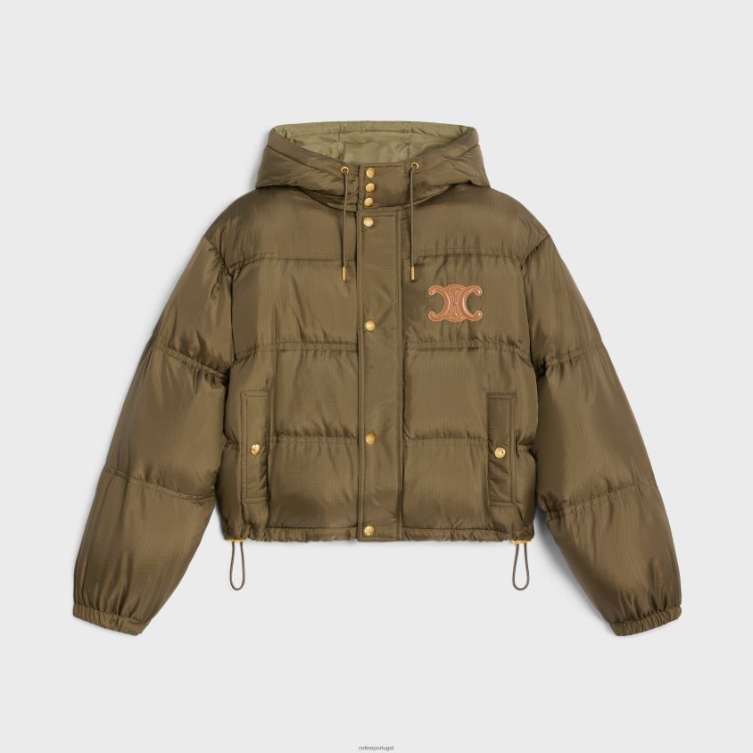 mulheres vestuário CELINE jaqueta triomphe cropped em nylon leve caqui T204R705