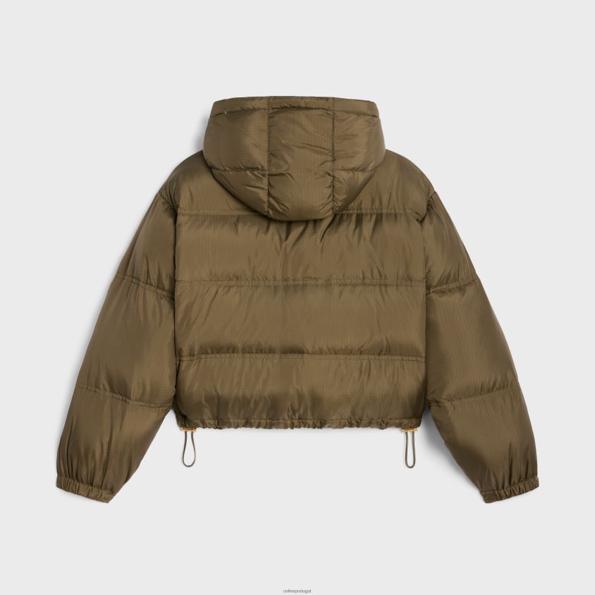 mulheres vestuário CELINE jaqueta triomphe cropped em nylon leve caqui T204R705