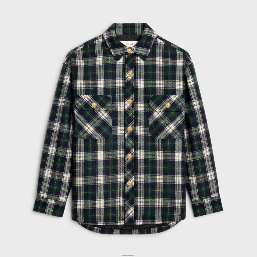mulheres vestuário CELINE overshirt em caxemira xadrez marinho/vert/cru T204R732