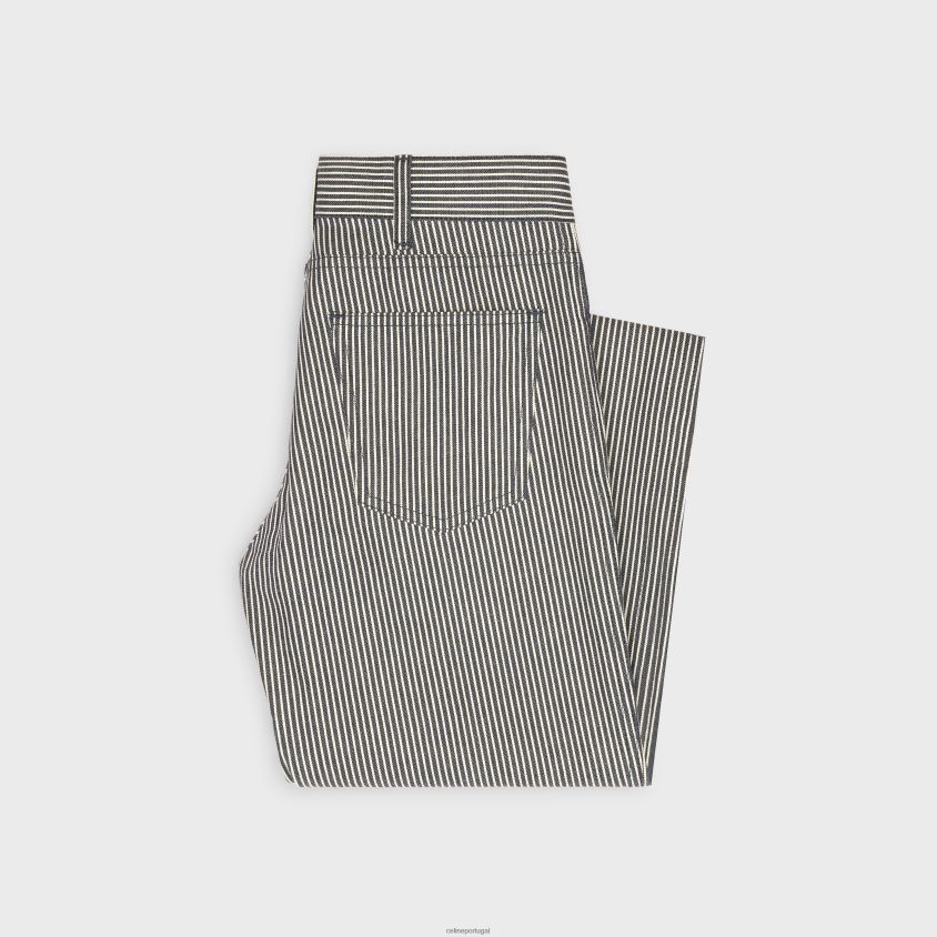 mulheres vestuário CELINE Jane jeans queimado com listras de nogueira enxaguado T204R854