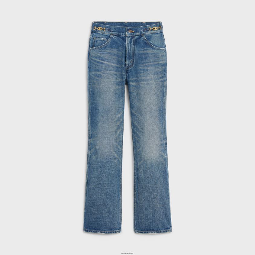 mulheres vestuário CELINE dylan jeans flare com assinatura em denim lavagem sindical T204R862