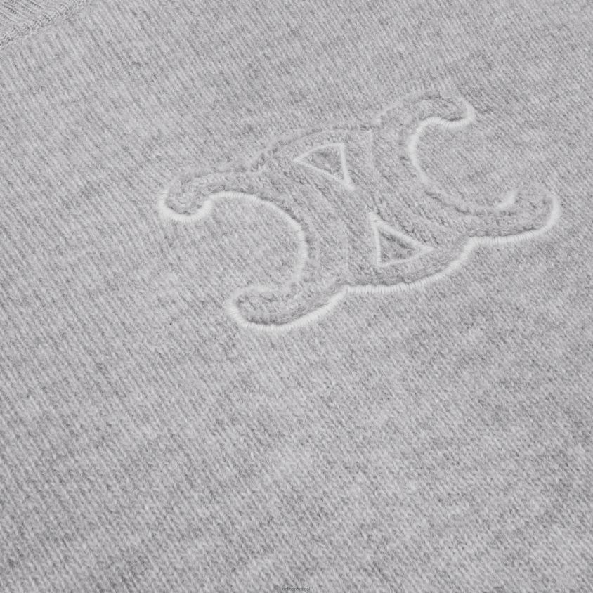 mulheres vestuário CELINE Suéter Triomphe com gola redonda em lã e caxemira cinza claro T204R605