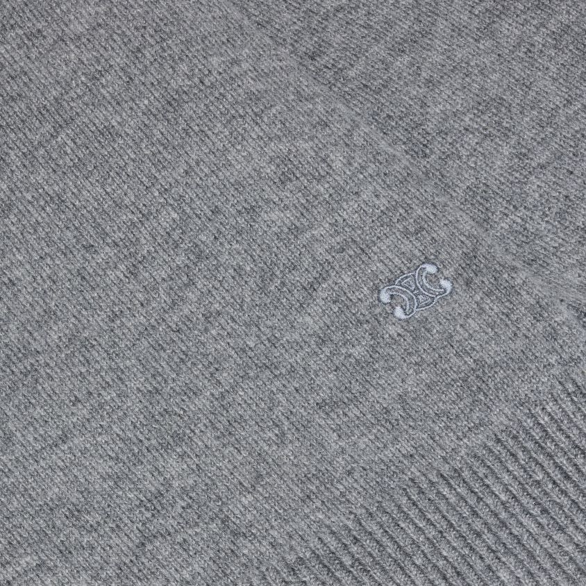 mulheres vestuário CELINE Suéter triomphe com decote em V em caxemira tradicional cinza médio T204R758