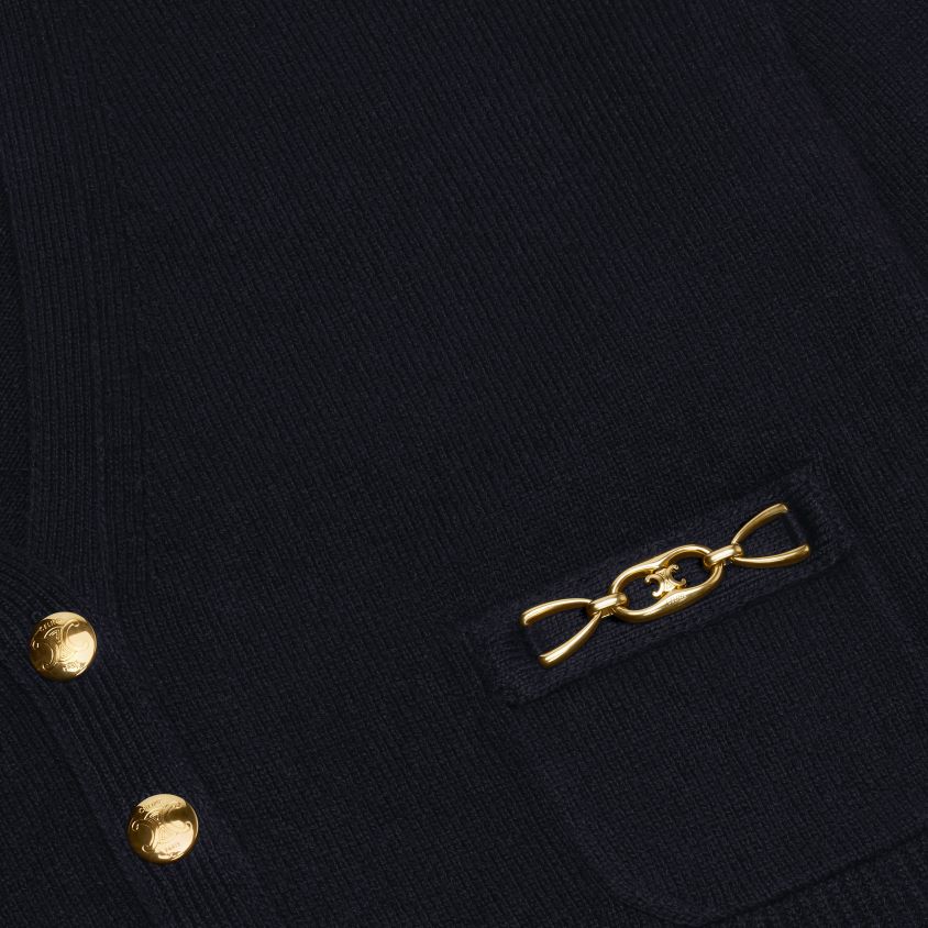 mulheres vestuário CELINE cardigã com gourmette em caxemira tradicional preto T204R764