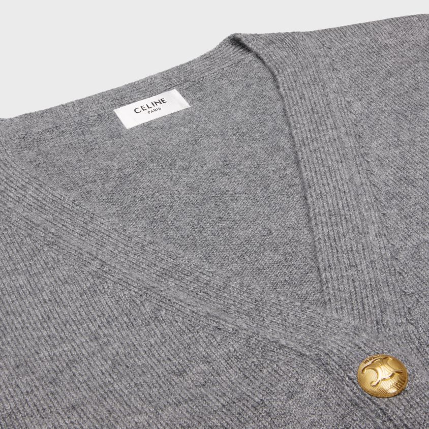 mulheres vestuário CELINE cardigã com gourmettes em caxemira tradicional cinza T204R614