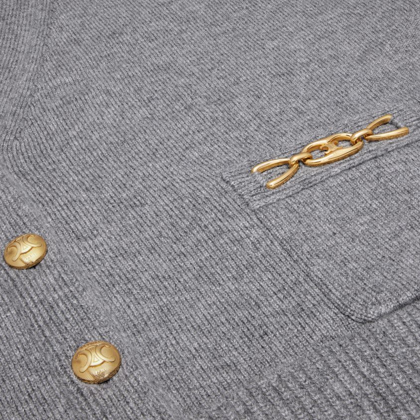 mulheres vestuário CELINE cardigã com gourmettes em caxemira tradicional cinza T204R614