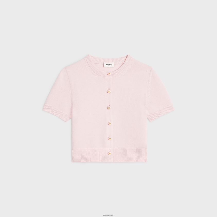 mulheres vestuário CELINE cardigã cropped em caxemira tradicional luz rosa T204R770