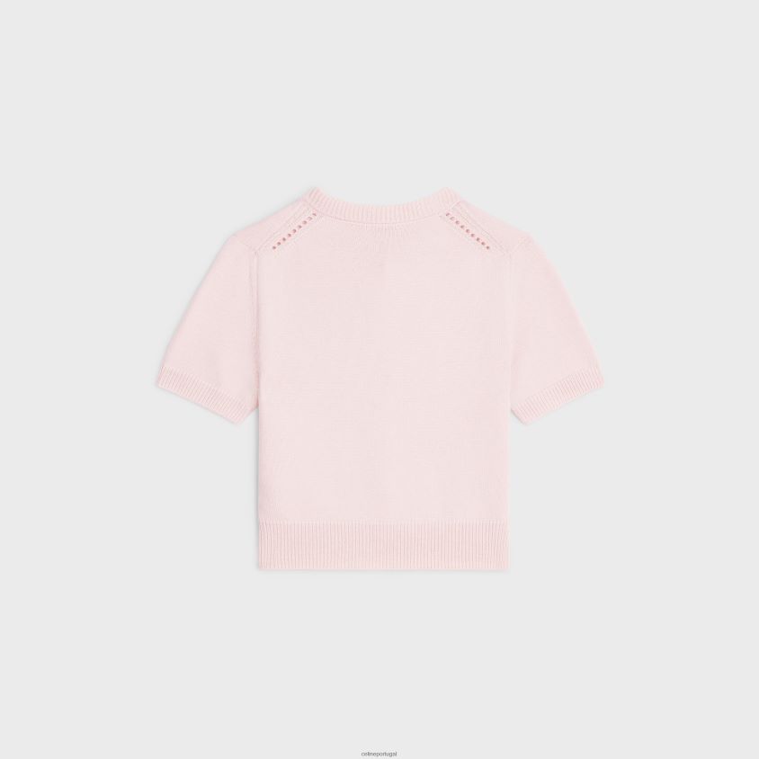 mulheres vestuário CELINE cardigã cropped em caxemira tradicional luz rosa T204R770