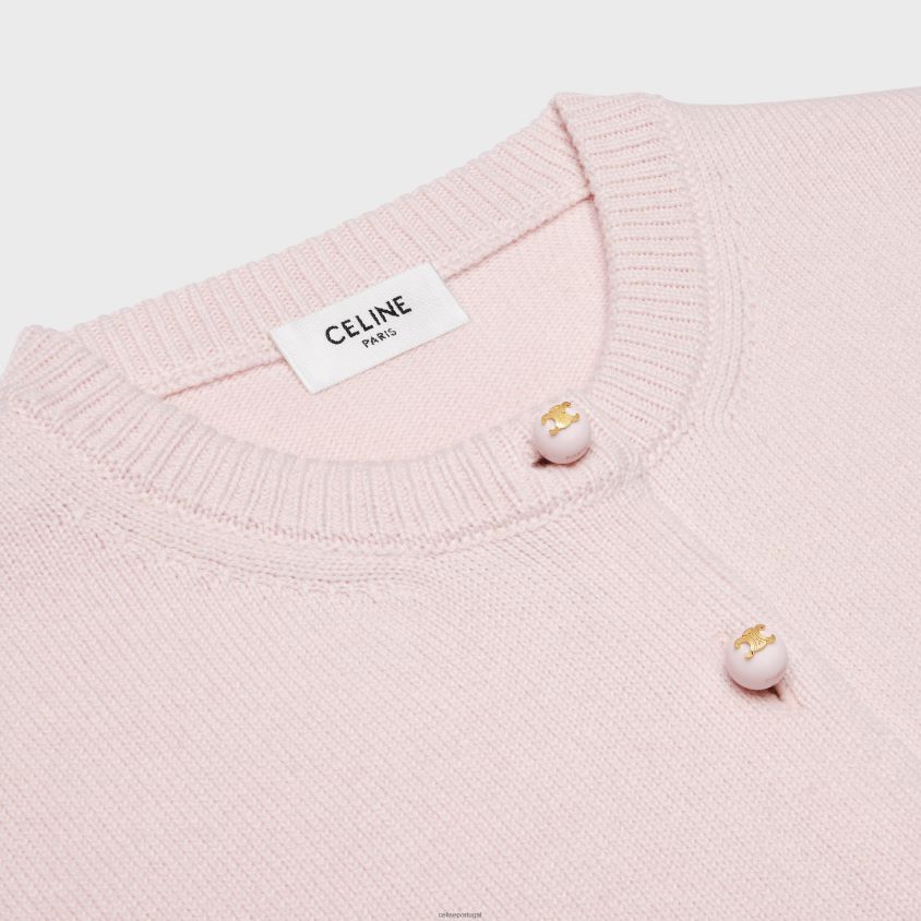 mulheres vestuário CELINE cardigã cropped em caxemira tradicional luz rosa T204R770