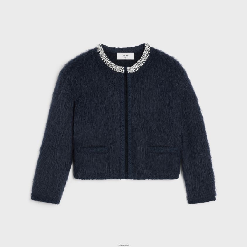 mulheres vestuário CELINE cardigan bordado em mohair escovado azul T204R617