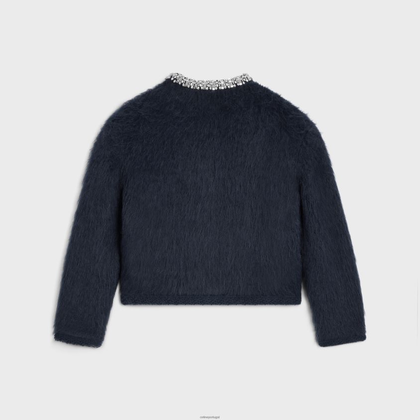 mulheres vestuário CELINE cardigan bordado em mohair escovado azul T204R617