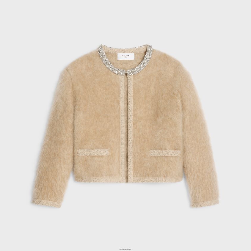mulheres vestuário CELINE cardigan bordado em mohair escovado camelo T204R763