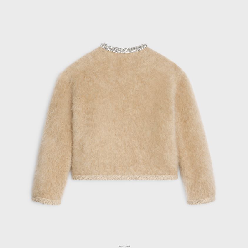 mulheres vestuário CELINE cardigan bordado em mohair escovado camelo T204R763