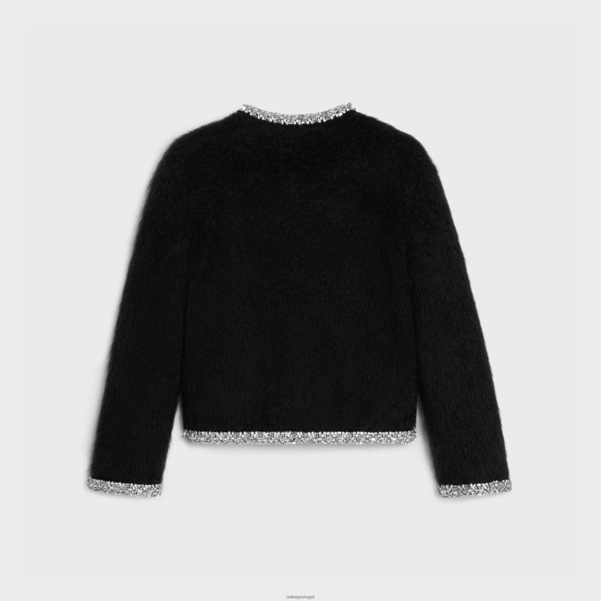 mulheres vestuário CELINE cardigan bordado em mohair escovado preto T204R616