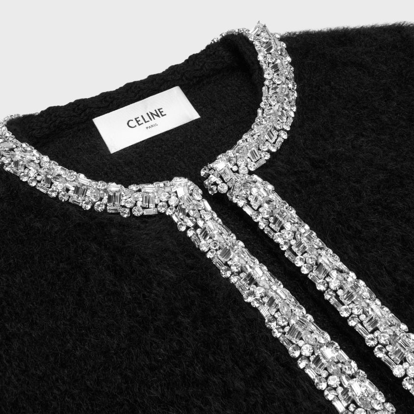 mulheres vestuário CELINE cardigan bordado em mohair escovado preto T204R616
