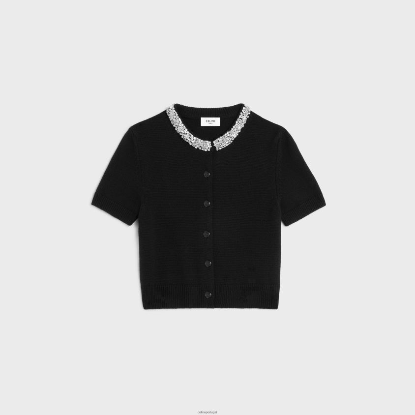 mulheres vestuário CELINE cardigan cropped bordado em caxemira preto T204R768