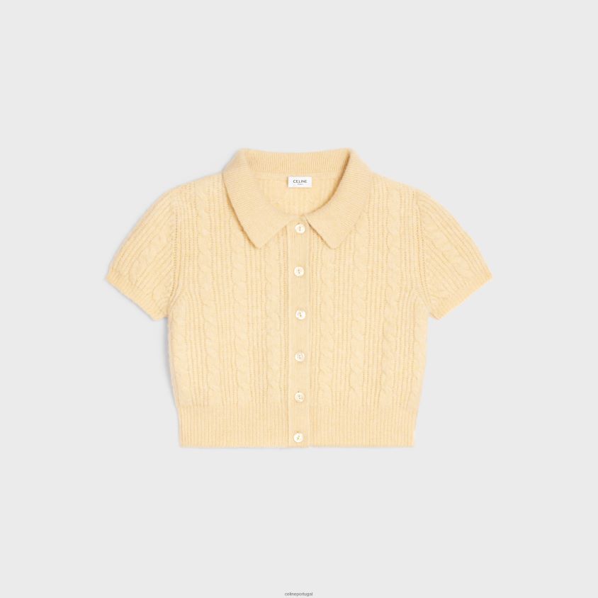 mulheres vestuário CELINE cardigan cropped em caxemira escovada amarelo claro T204R771